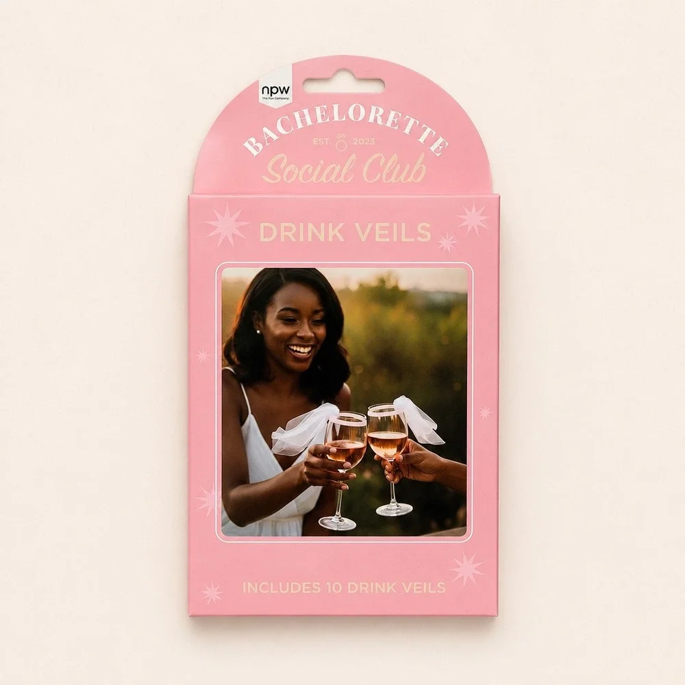 NPW Bachelorette Social Club White Tulle Drink Veils Glassware Charms 10 Pack